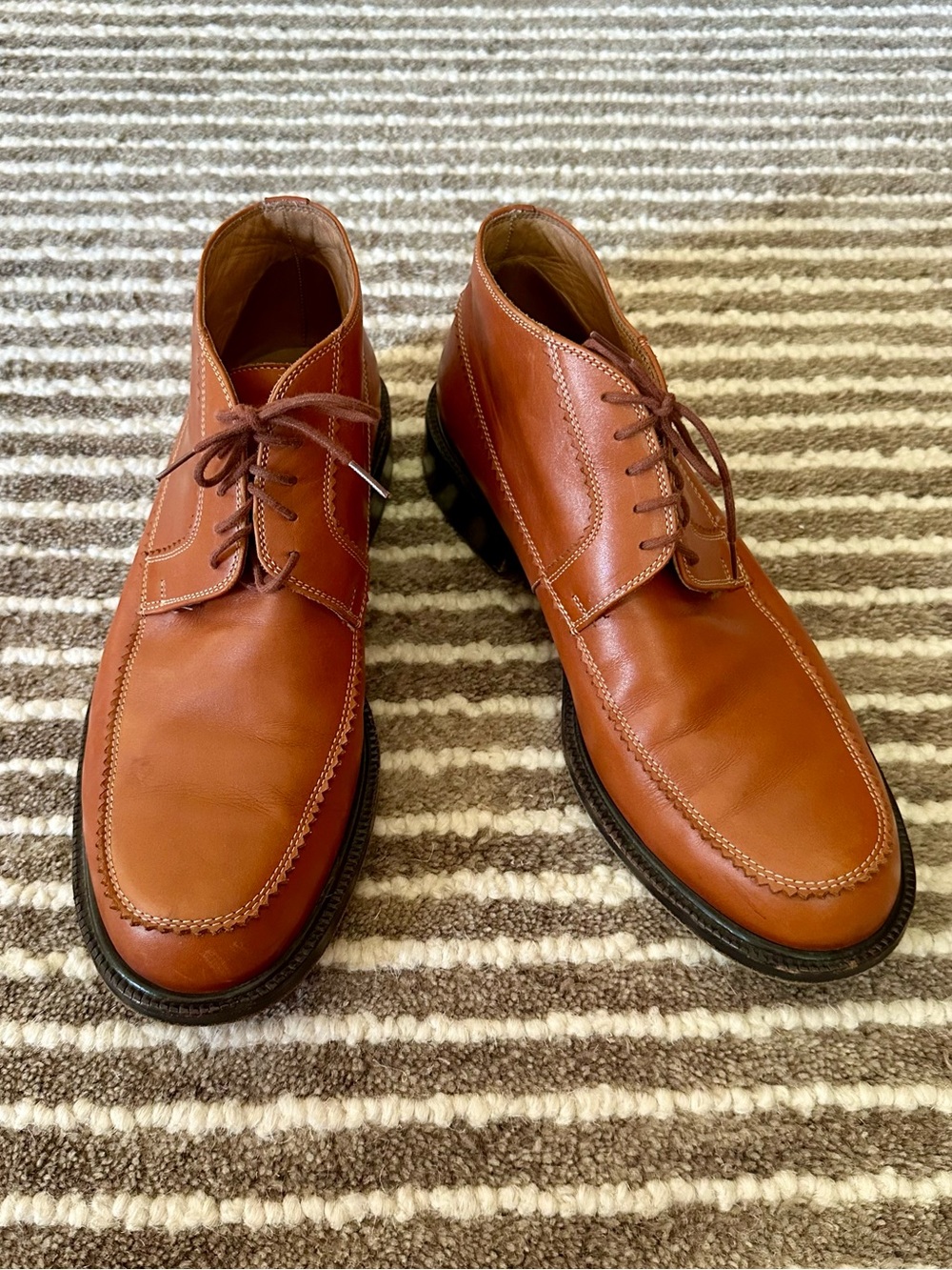 Ermenegildo Zegna Men's Tan Leather Lace-Up Boots